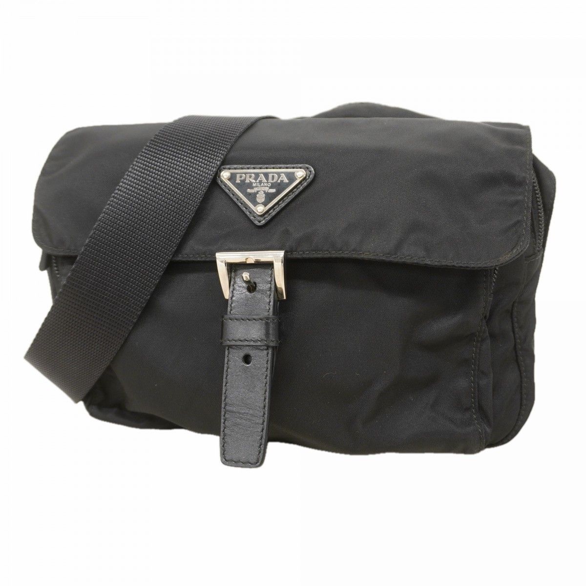 Prada Shoulder Bag Tessuto Nylon Black Silver