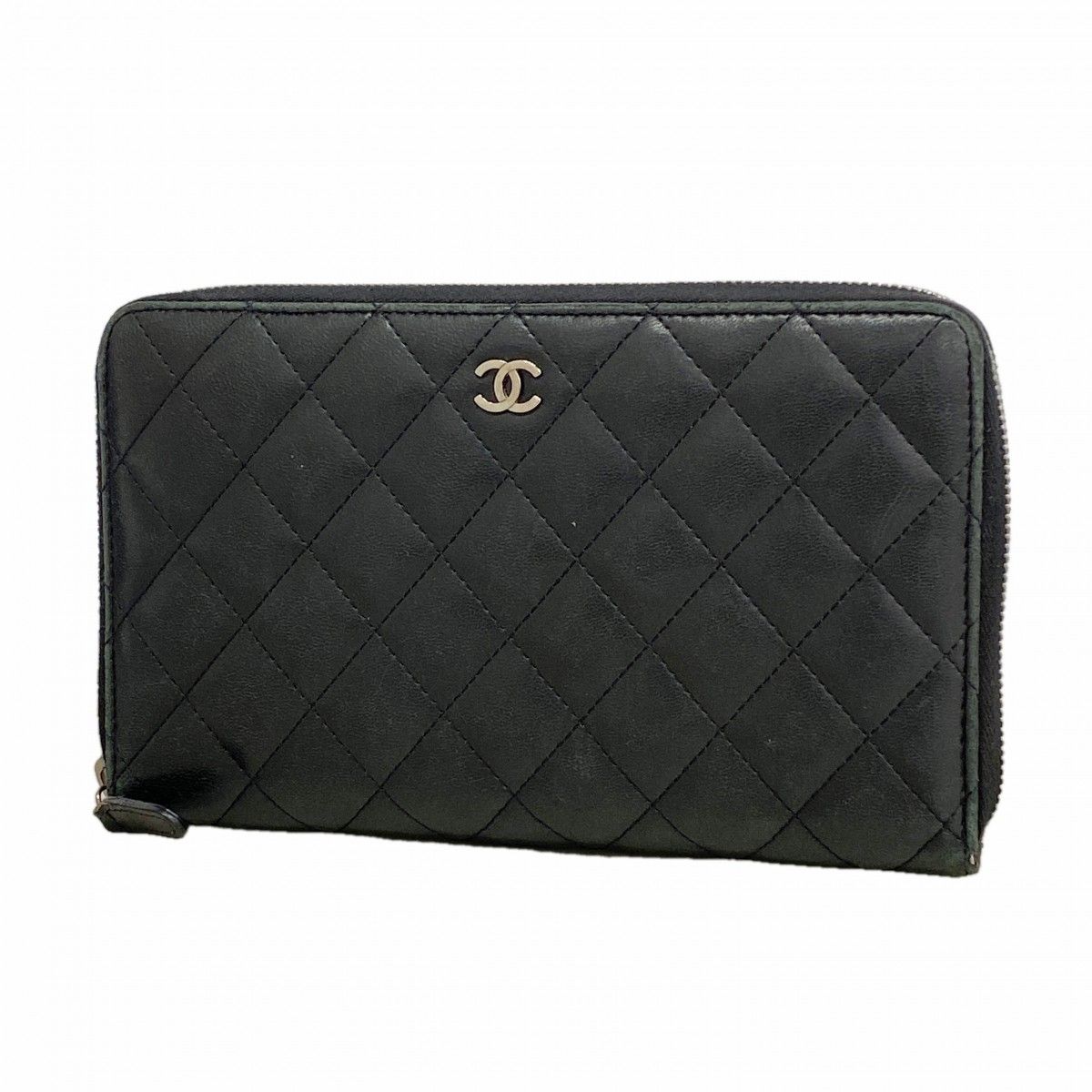 Chanel Wallet Quilted Lambskin Black Silver