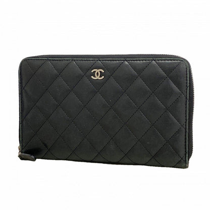 Chanel Wallet Quilted Lambskin Black Silver