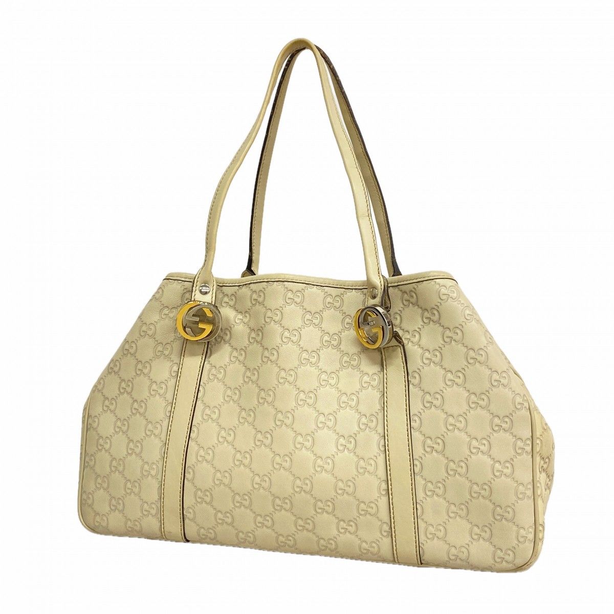 Gucci Tote Guccissima GG Twins Leather Beige Gold Silver