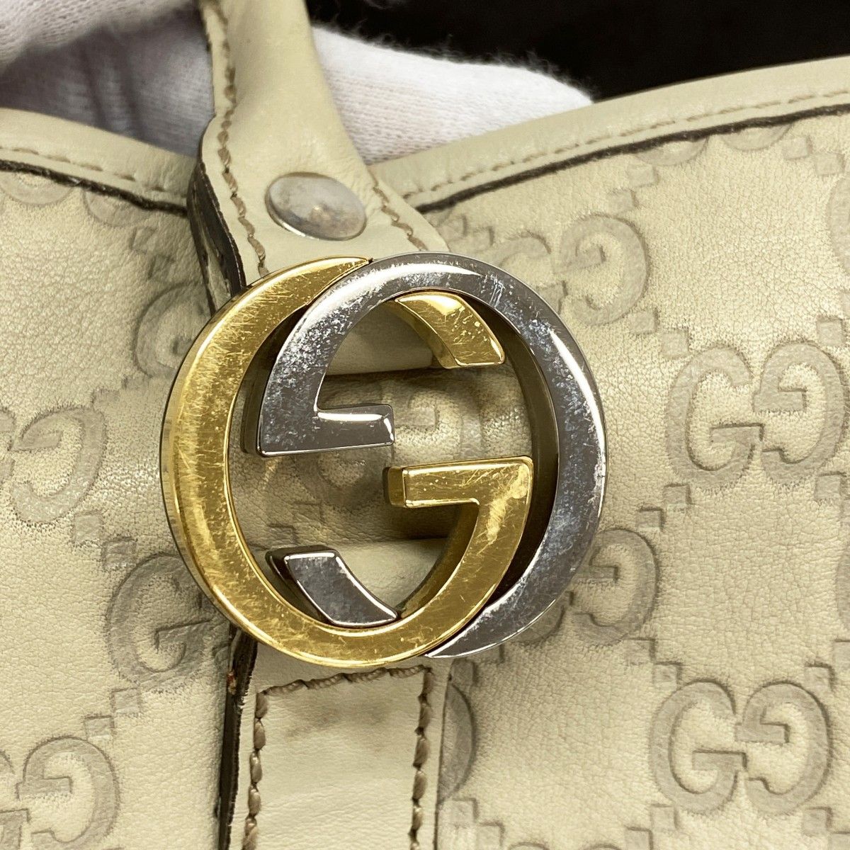 Gucci Tote Guccissima GG Twins Leather Beige Gold Silver — view 9