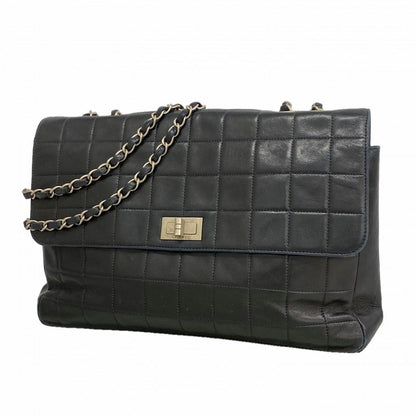 Chanel Shoulder Bag 2.55 Choco Bar Lambskin Black Silver