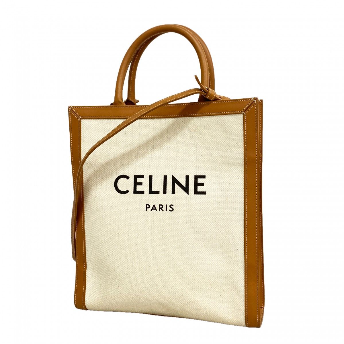 Celine Handbag Vertical Cover Canvas Brown Beige Gold 2-Way