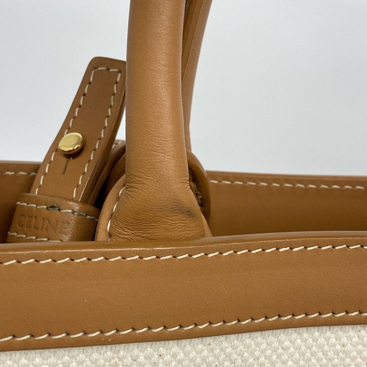 Celine Handbag Vertical Cover Canvas Brown Beige Gold 2-Way — view 8