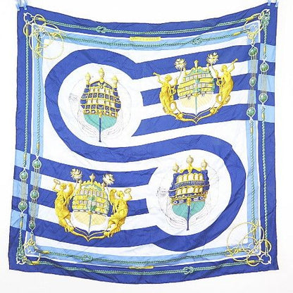 Hermes Carre 90 Chateaux D'arriere Silk Scarf Blue