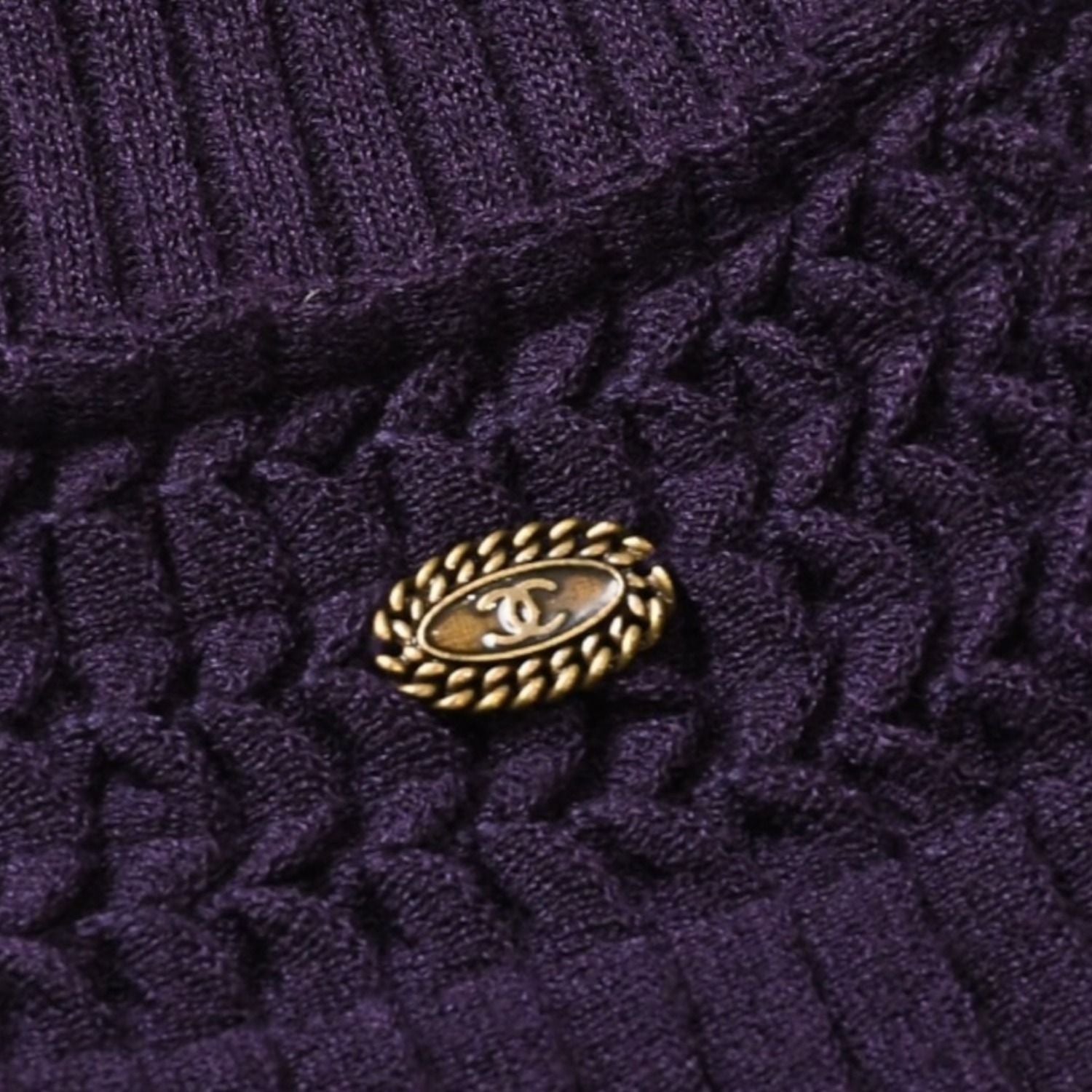 Chanel Turtleneck Knit Dress CC Logo Purple Wool — view 7