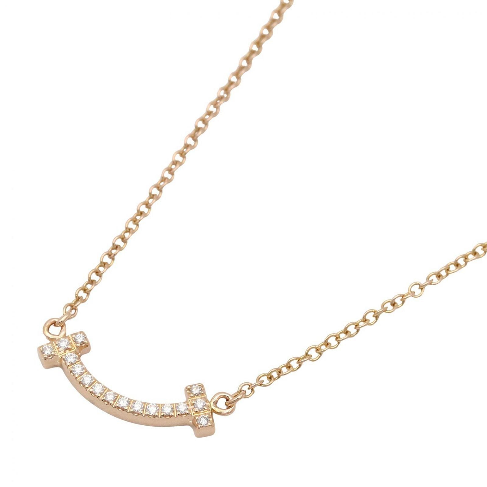 Tiffany & Co Necklace T Smile Mini Diamond 40.5 46 cm 18k Pink Gold