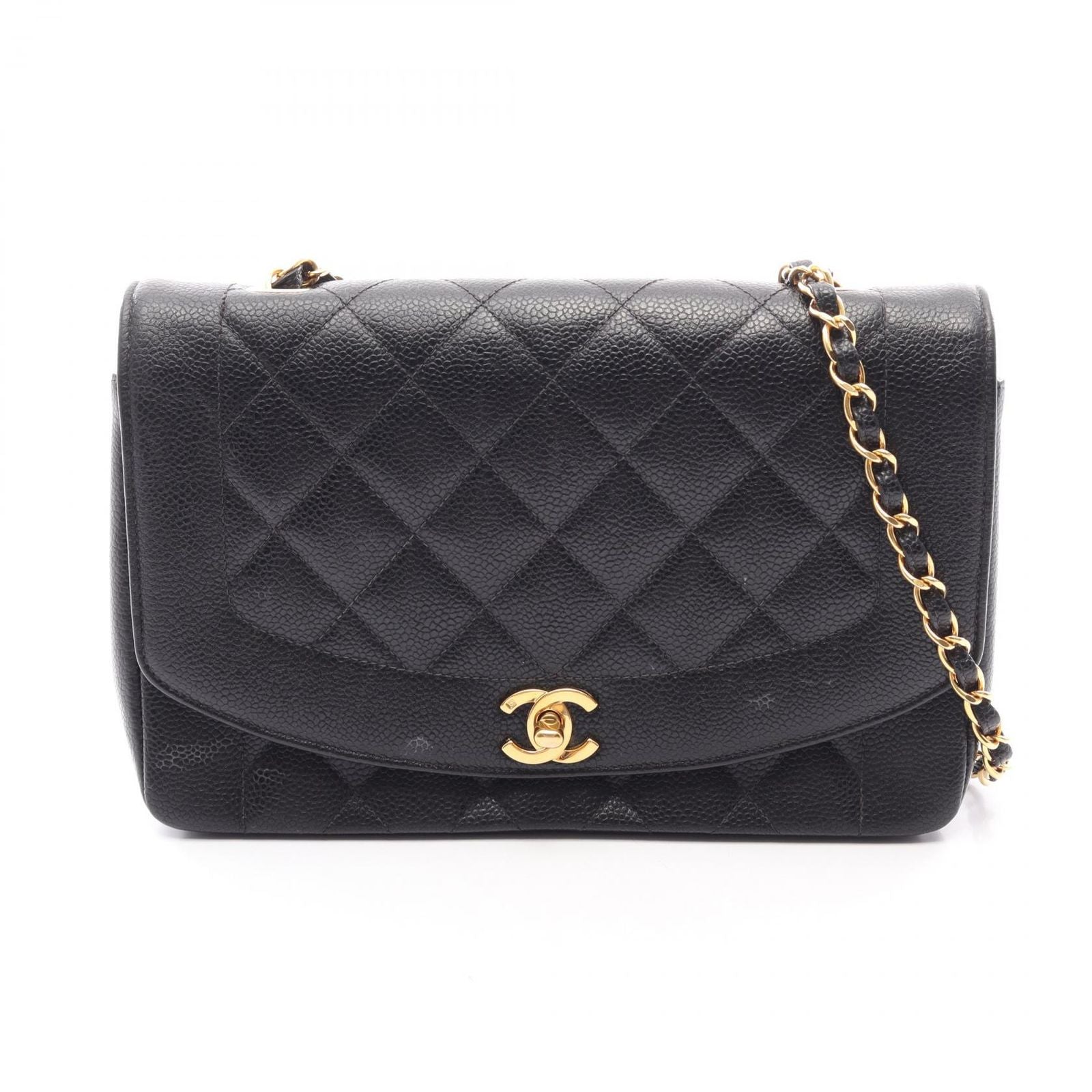 Chanel Shoulder Bag Quilted Diana Flap Black Caviar Leather Chain