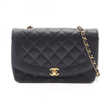 Chanel Shoulder Bag Quilted Diana Flap Black Caviar Leather Chain