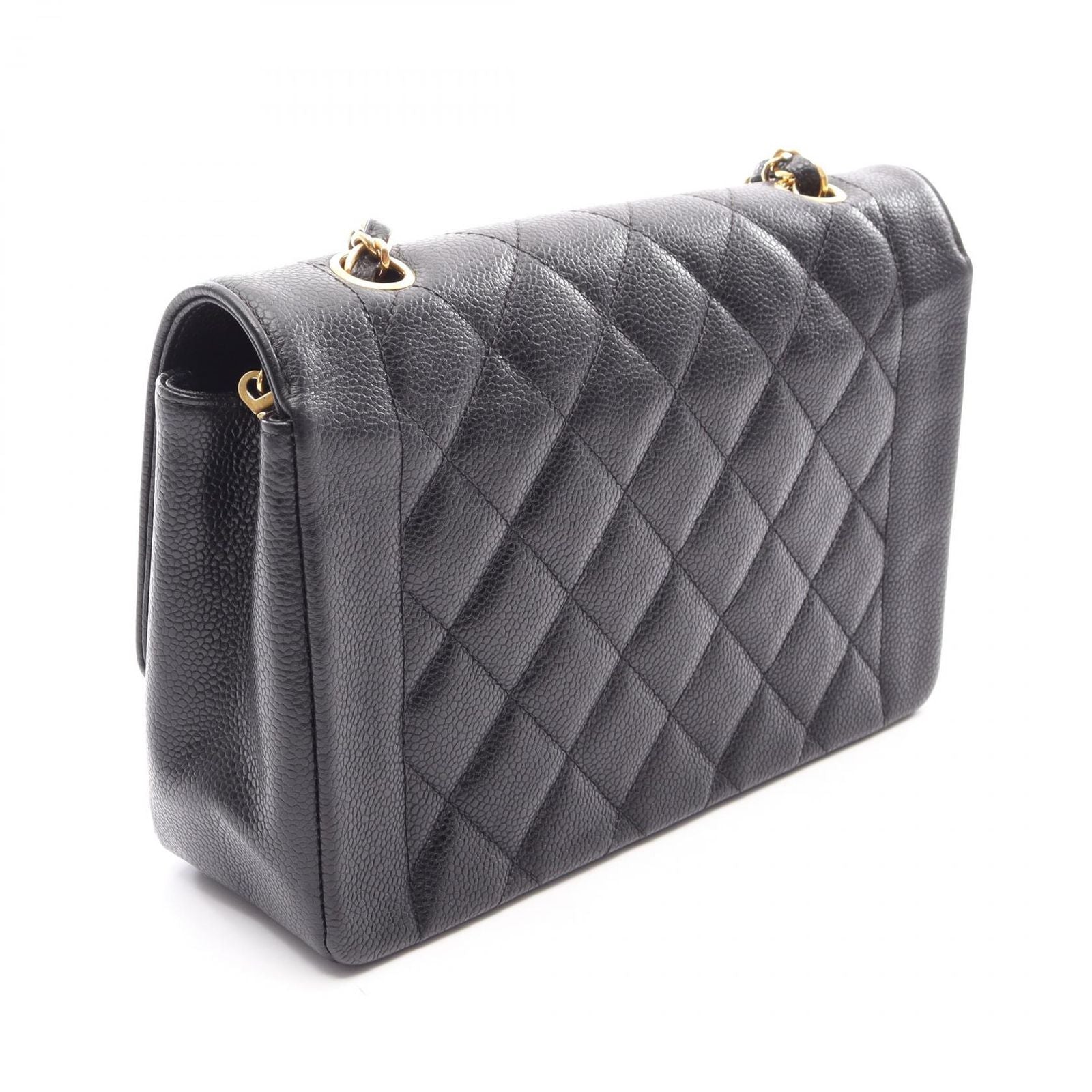 Chanel Shoulder Bag Quilted Diana Flap Black Caviar Leather Chain — view 2