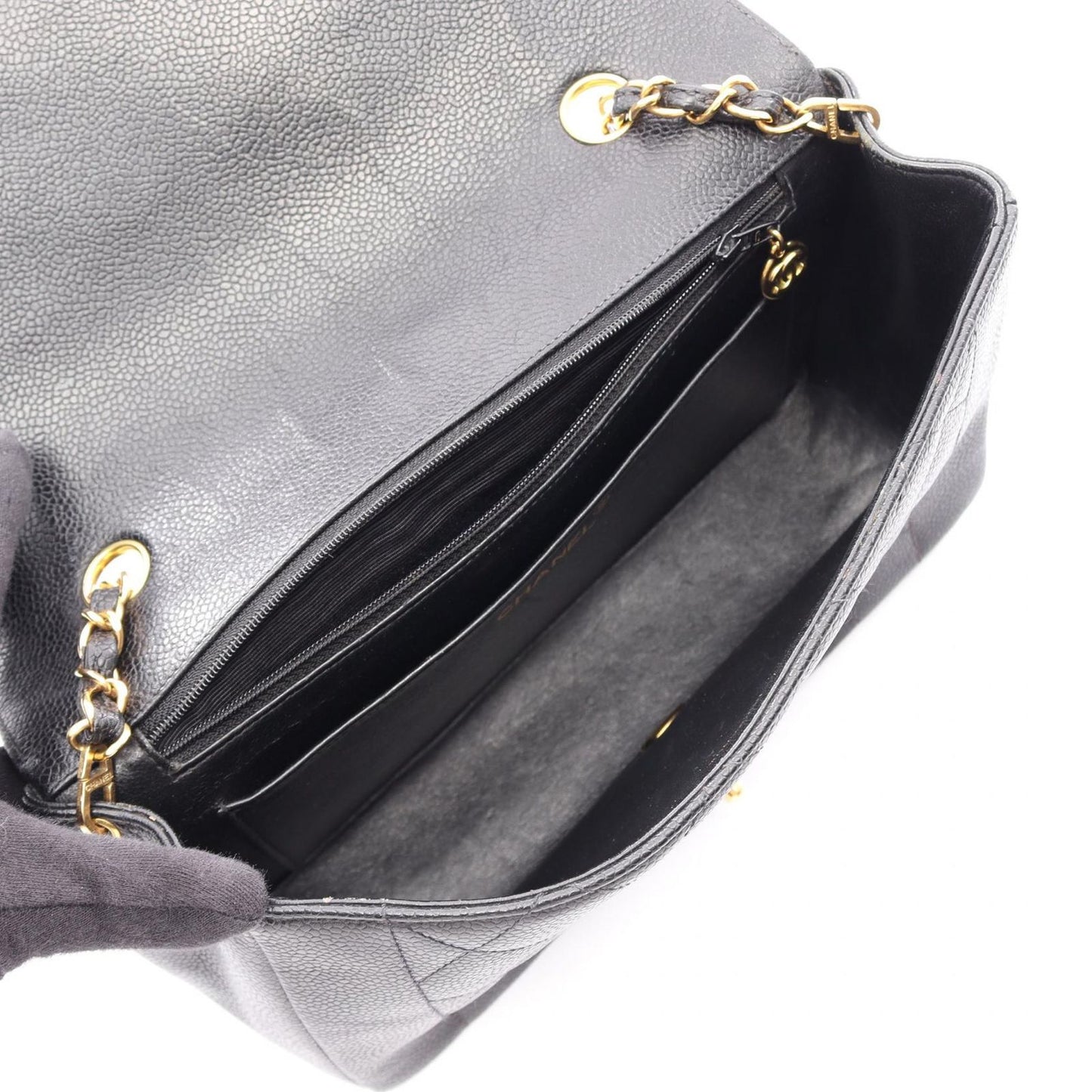 Chanel Shoulder Bag Quilted Diana Flap Black Caviar Leather Chain — view 3