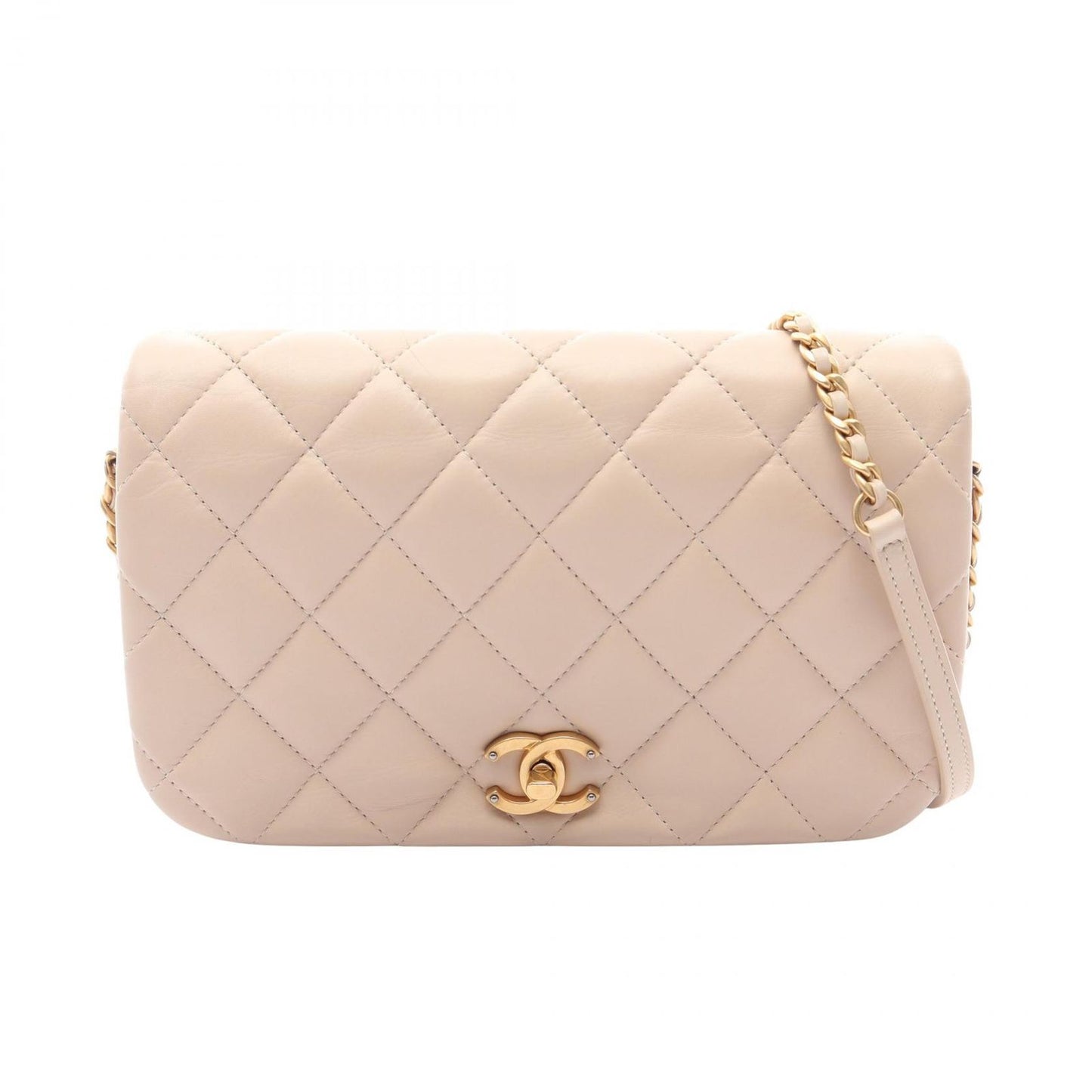 Chanel Shoulder Bag Quilted Classic Full Flap Beige Leather Chain