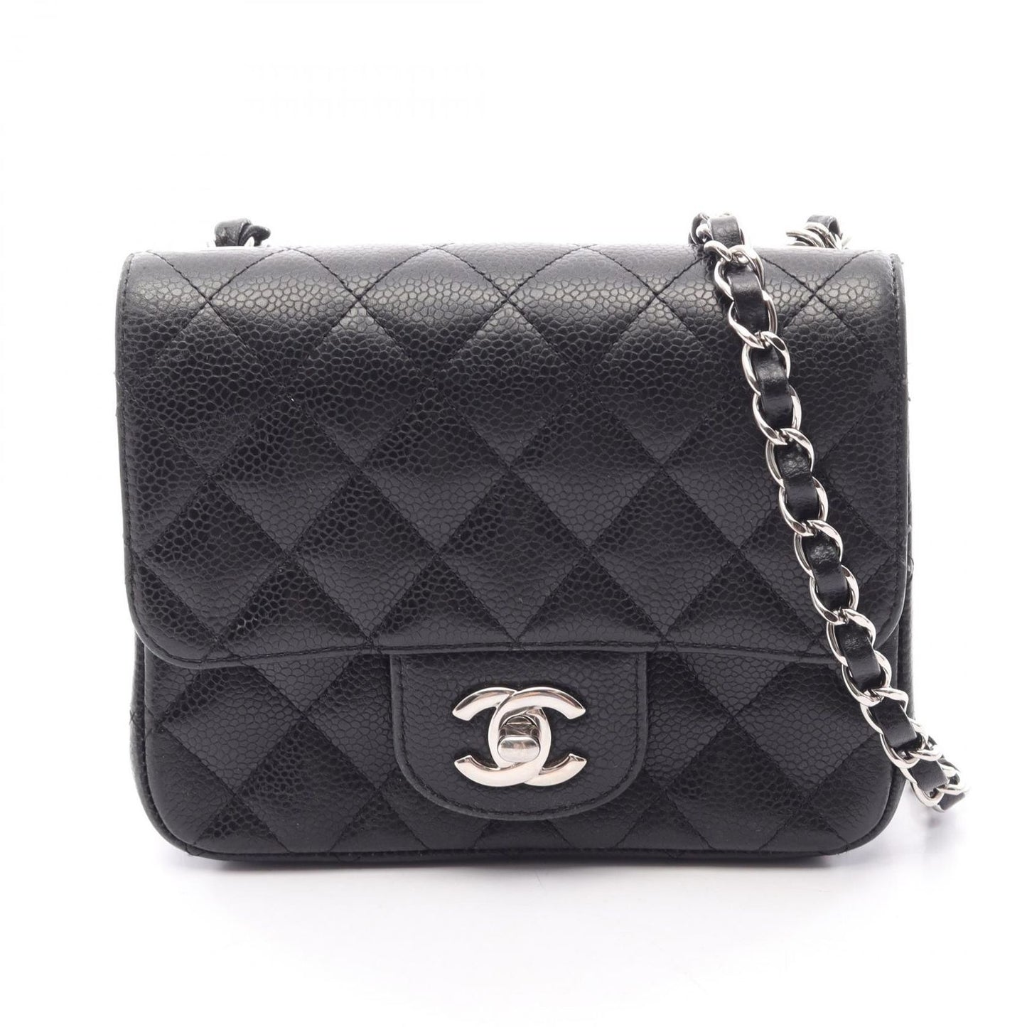 Chanel Shoulder Bag Mini Quilted Black Calf Mini Chain
