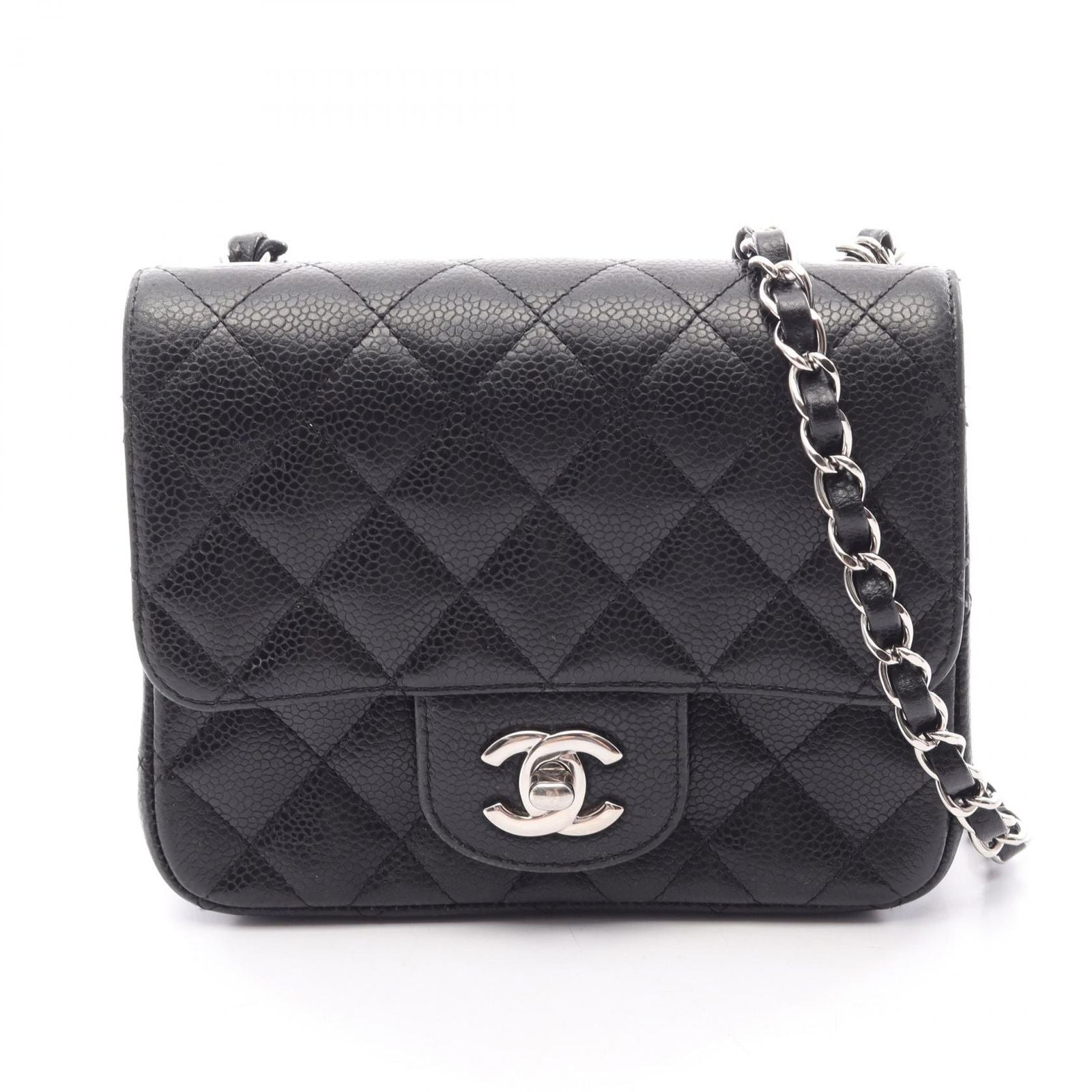 Chanel Shoulder Bag Mini Quilted Black Calf Mini Chain