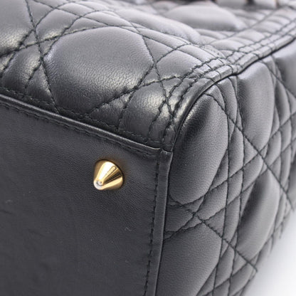 Dior Handbag Lady Dior 2-Way Black Leather Cannage Tote — view 8