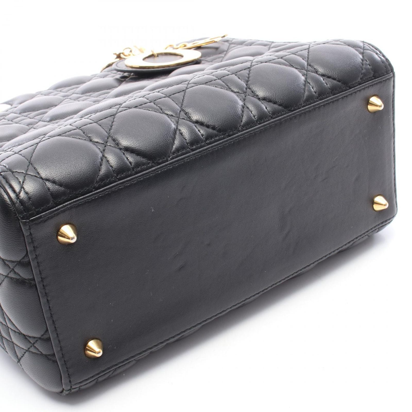 Dior Handbag Lady Dior 2-Way Black Leather Cannage Tote — view 6