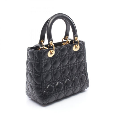 Dior Handbag Lady Dior 2-Way Black Leather Cannage Tote — view 2