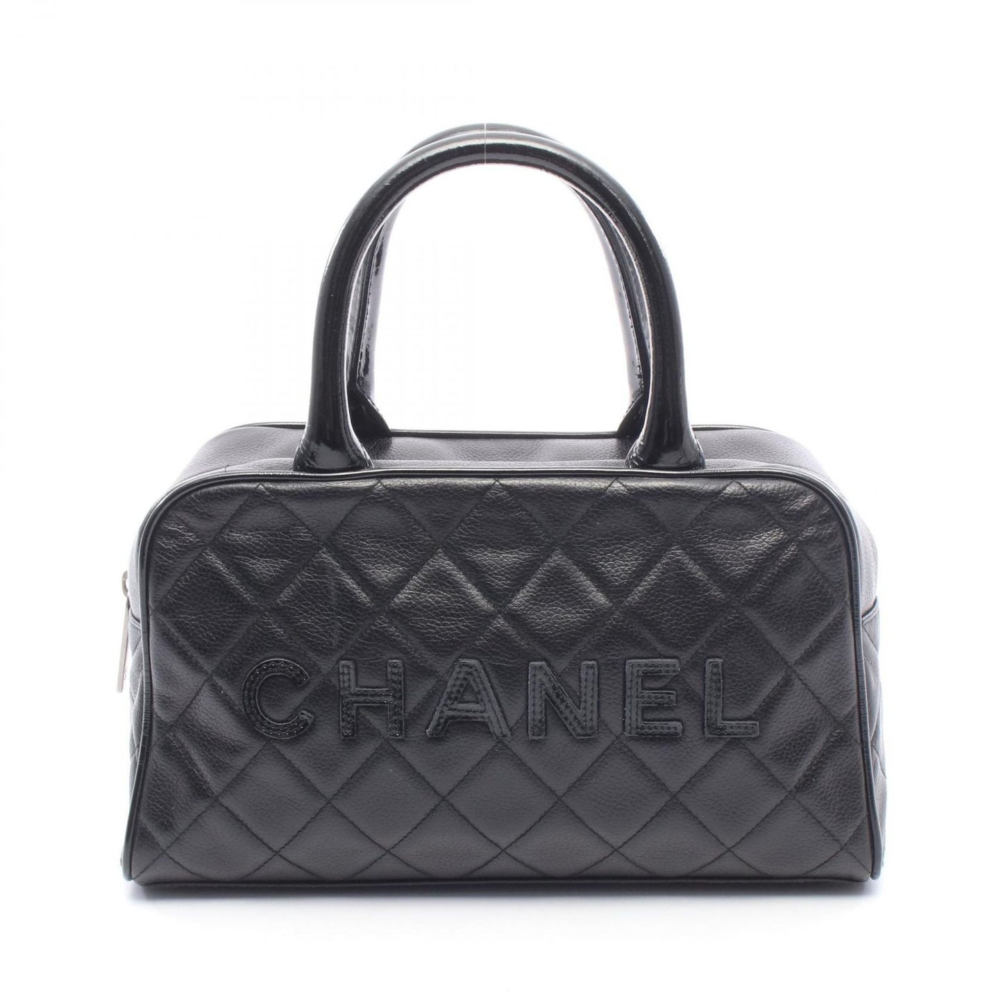 Chanel Quilted Mini Black Leather Patent Mini Boston