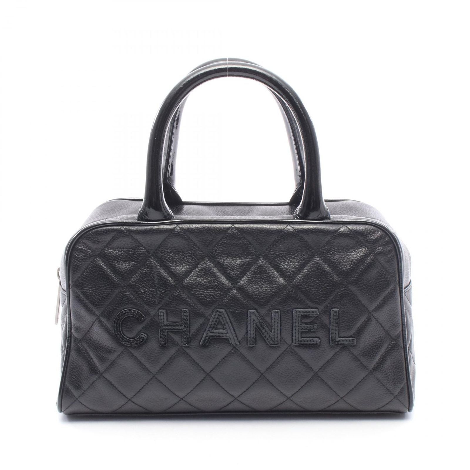 Chanel Quilted Mini Black Leather Patent Mini Boston