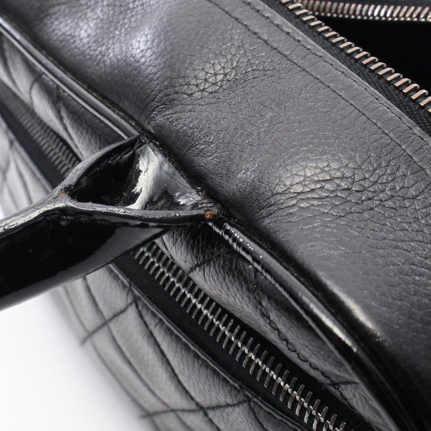 Chanel Quilted Mini Black Leather Patent Mini Boston — view 7