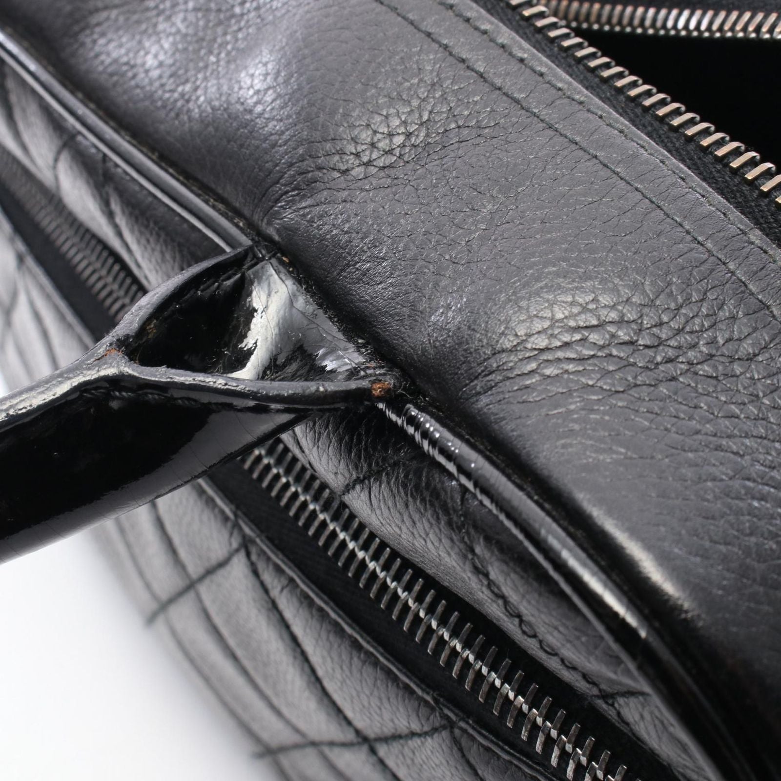 Chanel Quilted Mini Black Leather Patent Mini Boston — view 7