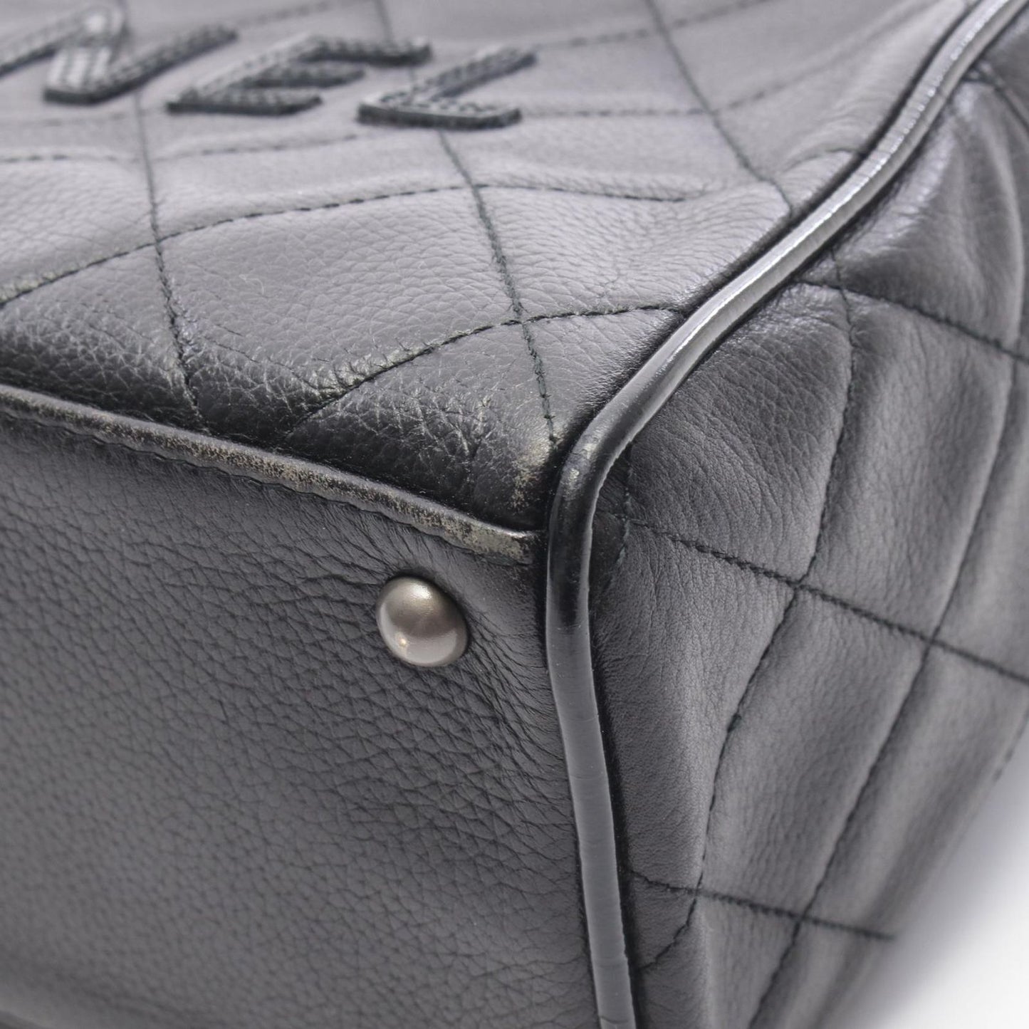 Chanel Quilted Mini Black Leather Patent Mini Boston — view 9
