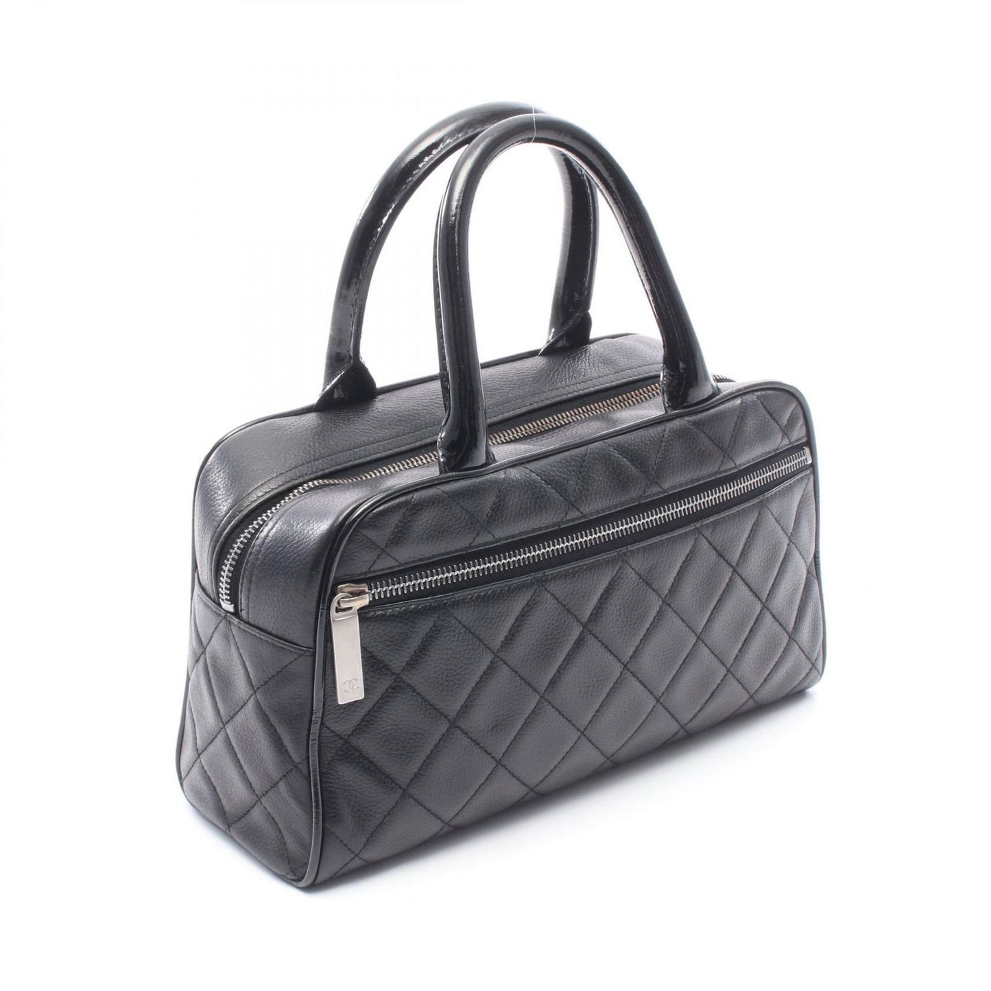 Chanel Quilted Mini Black Leather Patent Mini Boston — view 2