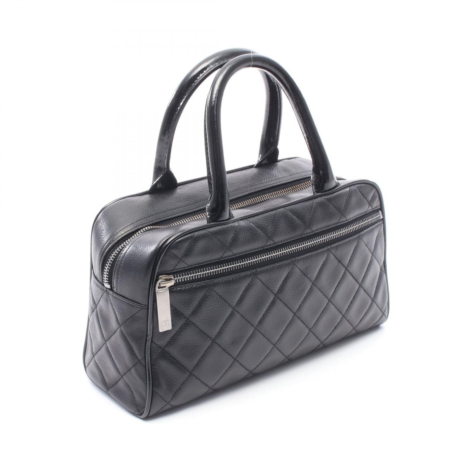 Chanel Quilted Mini Black Leather Patent Mini Boston — view 2