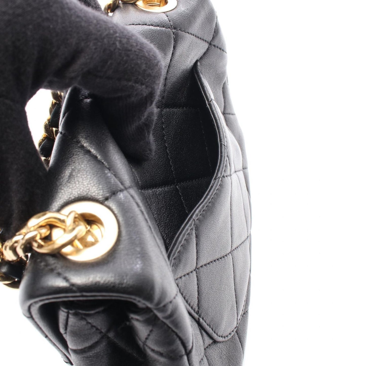 Chanel Shoulder Bag Mini Quilted Top Handle 2-Way Black Lambskin Mini Chain — view 6