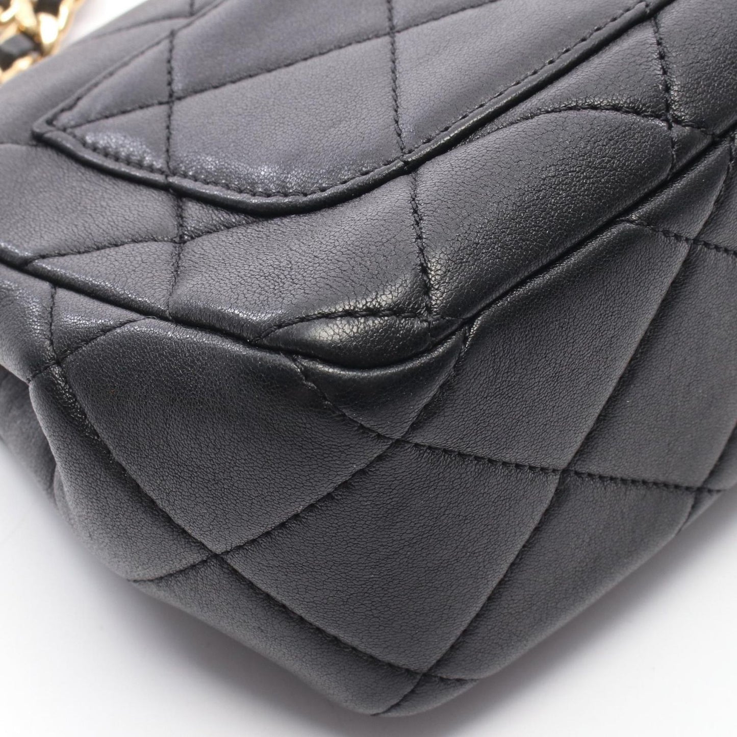 Chanel Shoulder Bag Mini Quilted Top Handle 2-Way Black Lambskin Mini Chain — view 7