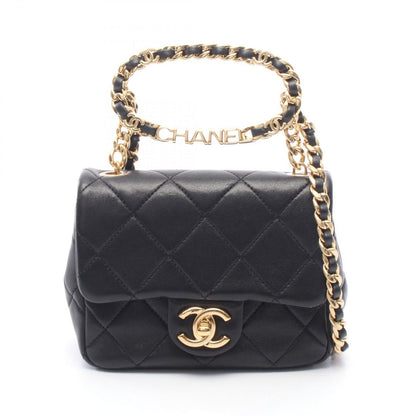 Chanel Shoulder Bag Mini Quilted Top Handle 2-Way Black Lambskin Mini Chain