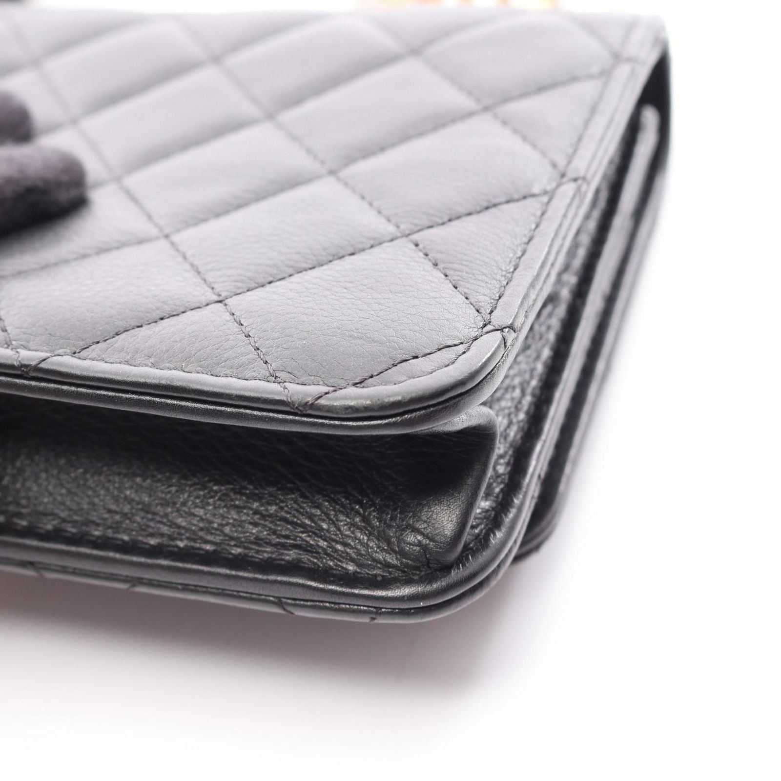 Chanel Shoulder Bag Quilted Black Lambskin Coco Pearl Chain Wallet — view 9