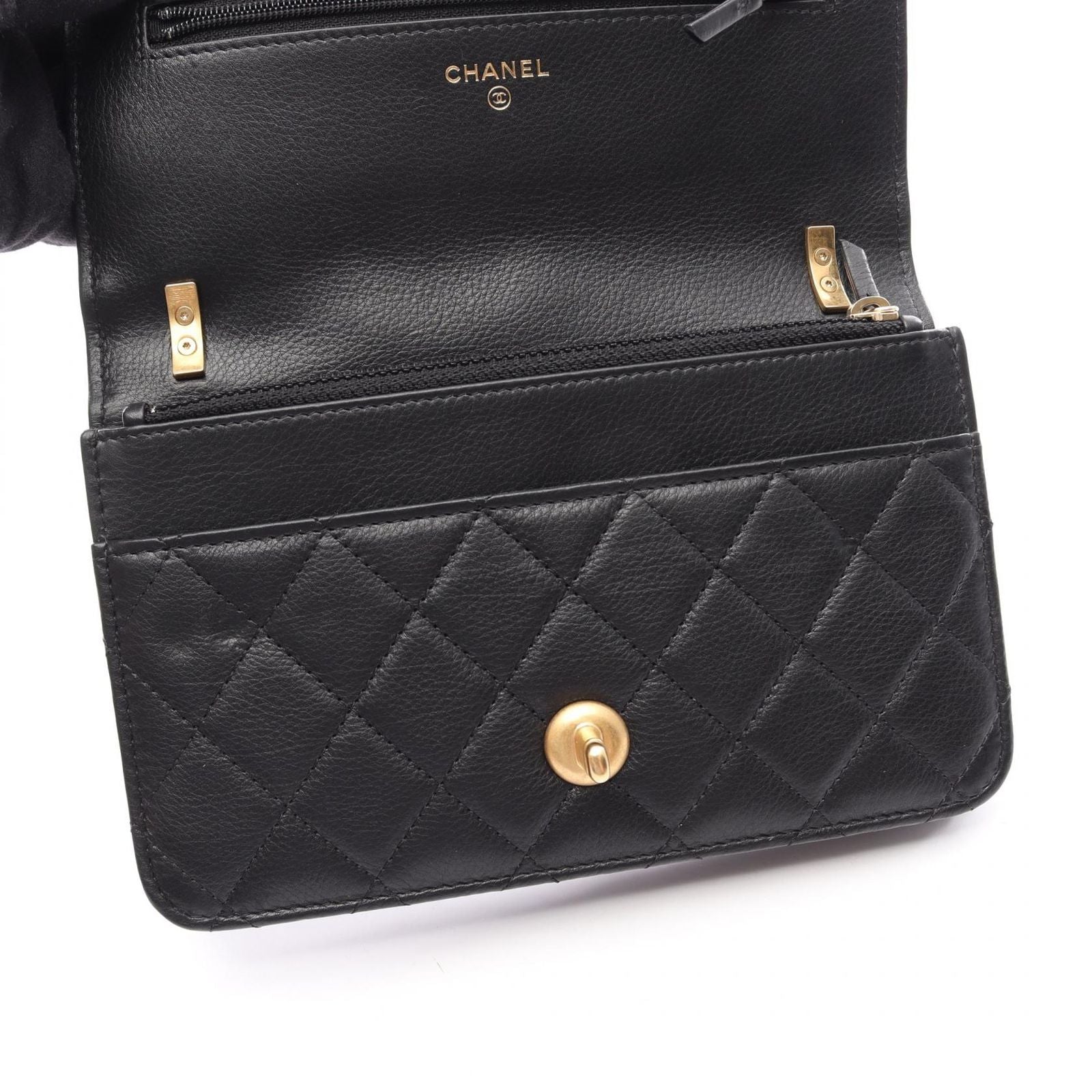 Chanel Shoulder Bag Quilted Black Lambskin Coco Pearl Chain Wallet — view 6
