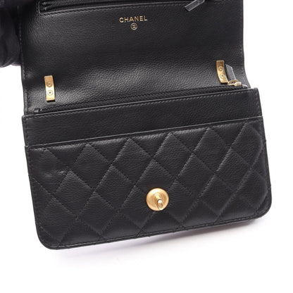 Chanel Shoulder Bag Quilted Black Lambskin Coco Pearl Chain Wallet — view 6