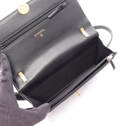 Chanel Shoulder Bag Quilted Black Lambskin Coco Pearl Chain Wallet — view 3