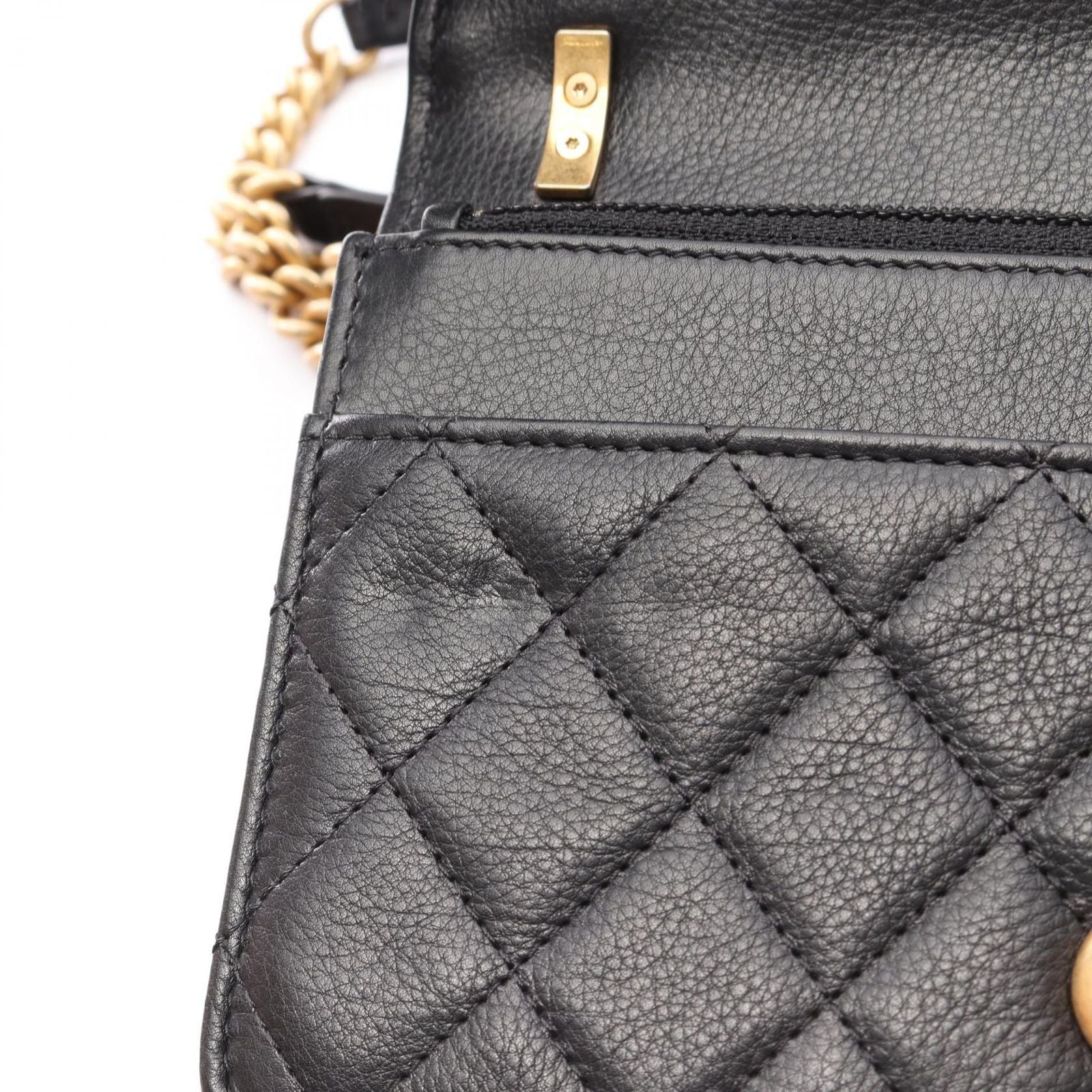 Chanel Shoulder Bag Quilted Black Lambskin Coco Pearl Chain Wallet — view 7
