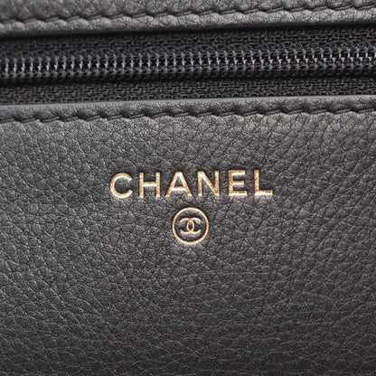Chanel Shoulder Bag Quilted Black Lambskin Coco Pearl Chain Wallet — view 4