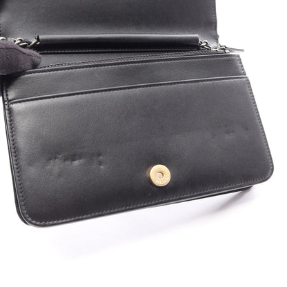 Chanel Shoulder Bag Quilted Black White Fabric Leather Chain Wallet — view 7