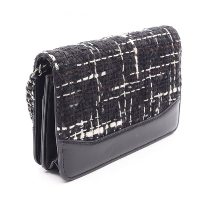 Chanel Shoulder Bag Quilted Black White Fabric Leather Chain Wallet — view 2