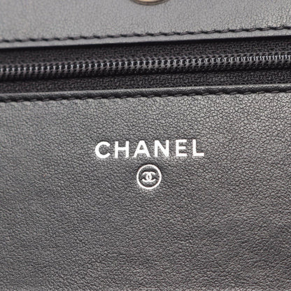 Chanel Shoulder Bag Quilted Black White Fabric Leather Chain Wallet — view 5