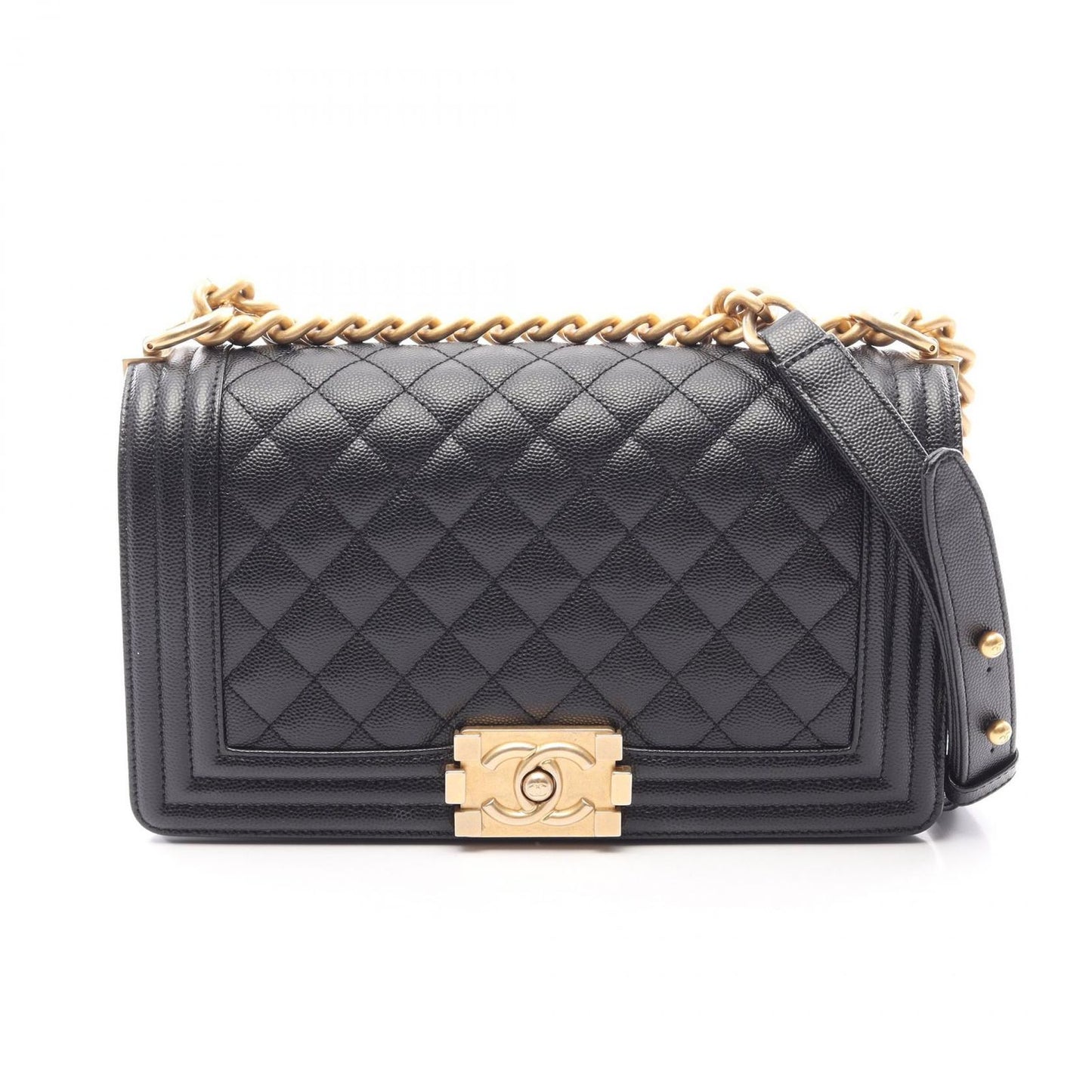 Chanel Shoulder Bag Boy Black Caviar Leather Boy Chain
