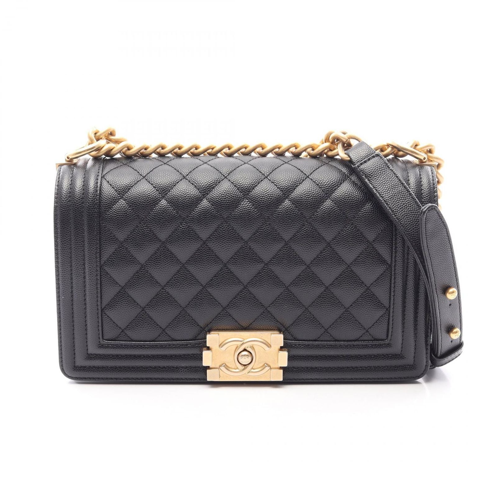 Chanel Shoulder Bag Boy Black Caviar Leather Boy Chain