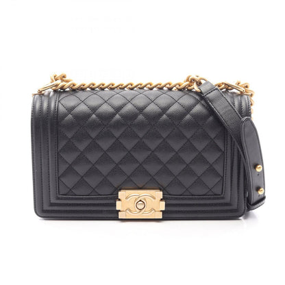 Chanel Shoulder Bag Boy Black Caviar Leather Boy Chain