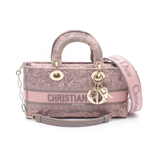 Dior Handbag Lady D-joy 2-Way Pink Gray Canvas