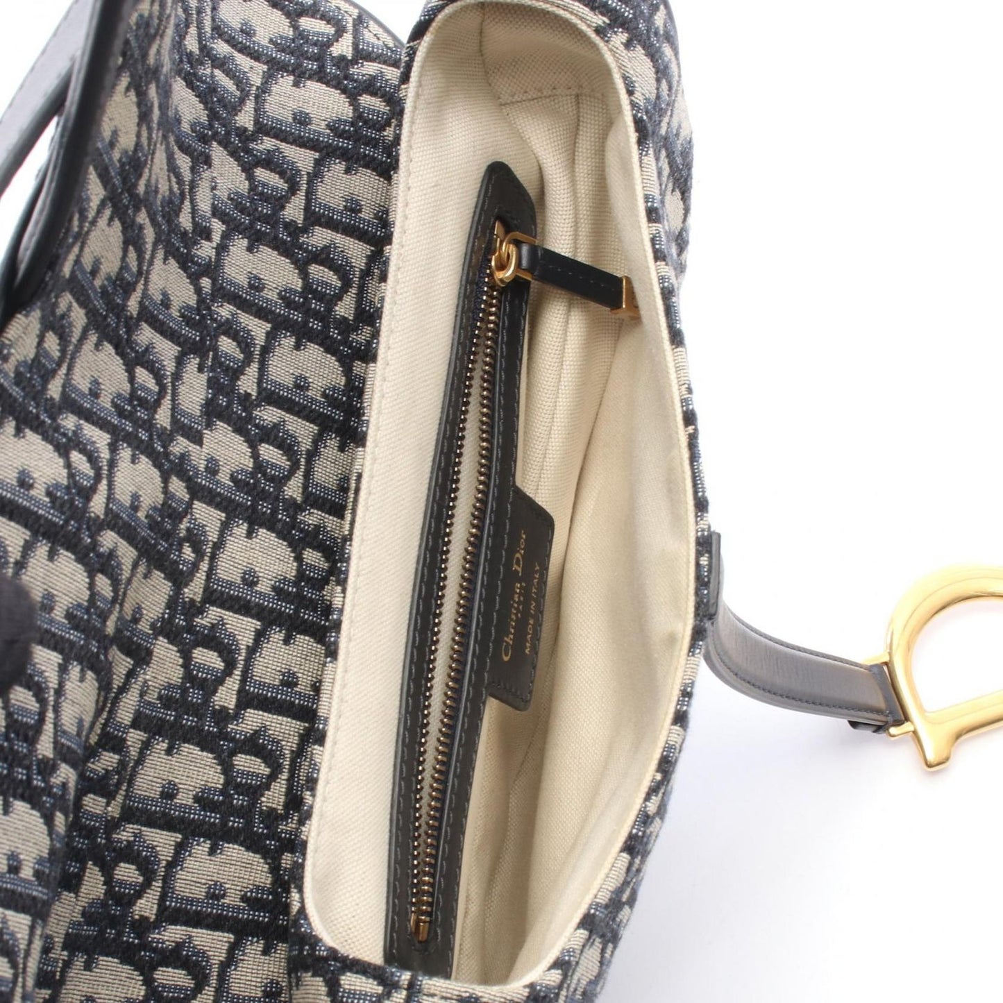 Dior Handbag Saddle Oblique Navy Canvas Leather — view 3