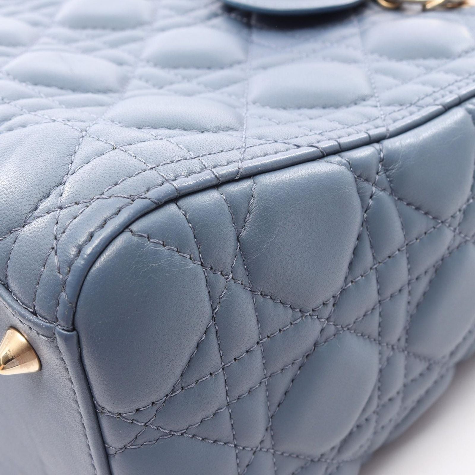 Dior Handbag Lady Dior Cannage 2-Way Blue Leather Tote — view 9