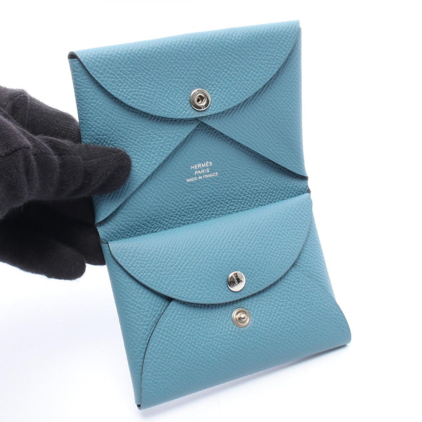Hermes Coin Case Calvi Duo New Blue Jean Leather Calf — view 3