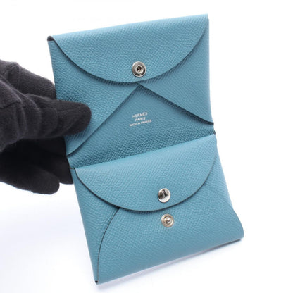 Hermes Coin Case Calvi Duo New Blue Jean Leather Calf — view 3