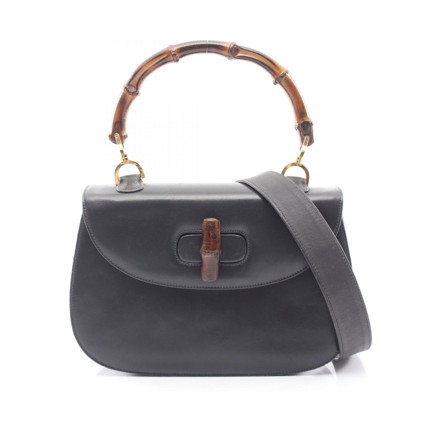 Gucci Handbag Vintage Bamboo 2-Way 000 46 Navy Leather Shoulder