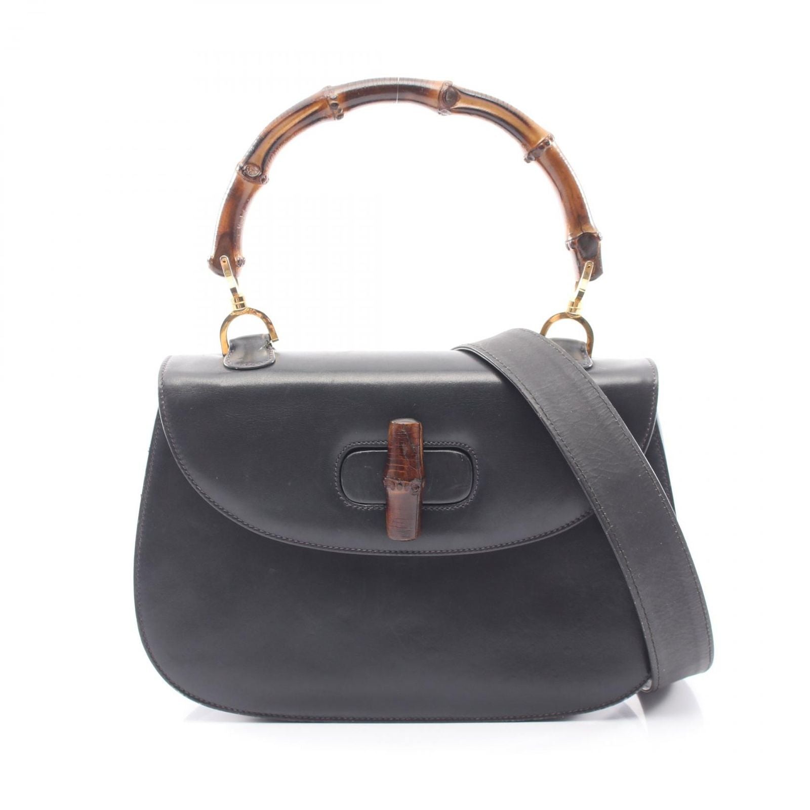 Gucci Handbag Vintage Bamboo 2-Way 000 46 Navy Leather Shoulder
